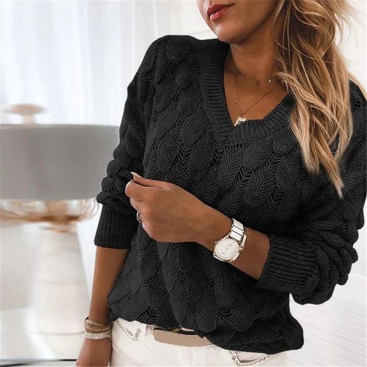 V-Neck Cable Knit Sweater | Soft Acrylic Blend | Relaxed Fit