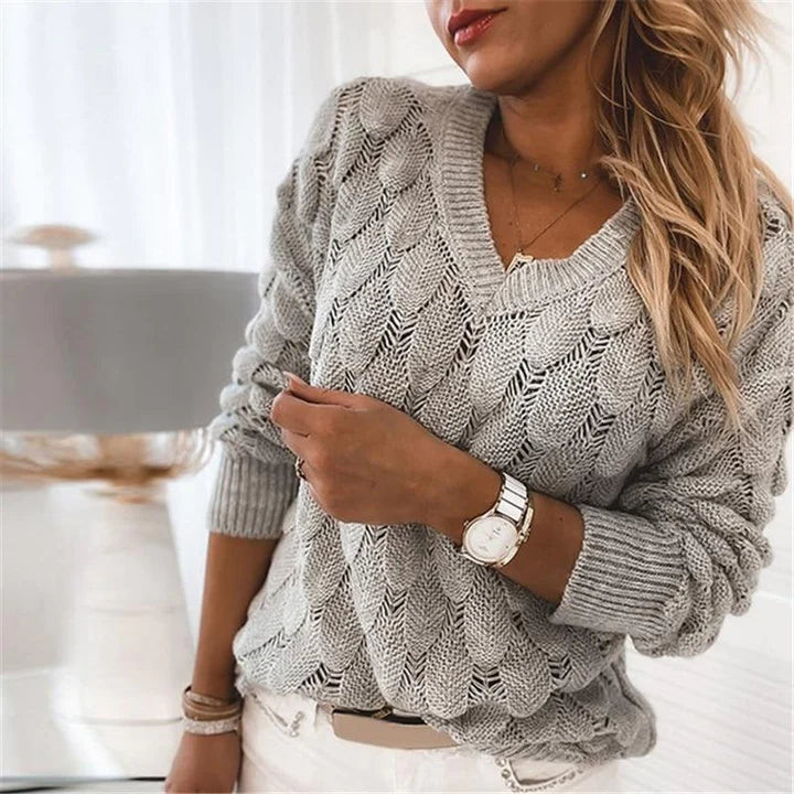V-Neck Cable Knit Sweater | Soft Acrylic Blend | Relaxed Fit