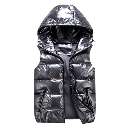Hooded Puffer Vest | Glossy Finish | Lightweight Insulation