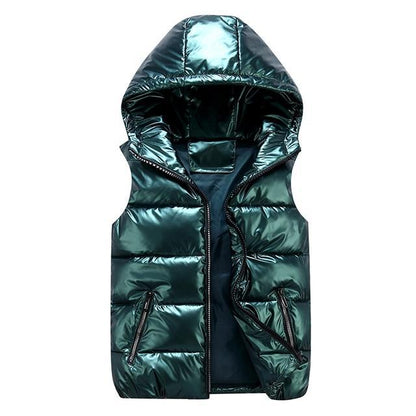 Hooded Puffer Vest | Glossy Finish | Lightweight Insulation