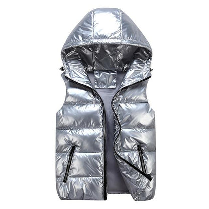 Hooded Puffer Vest | Glossy Finish | Lightweight Insulation