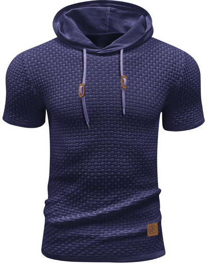 Men’s Short-Sleeve Textured Hoodie | Lightweight Knit | Casual Activewear