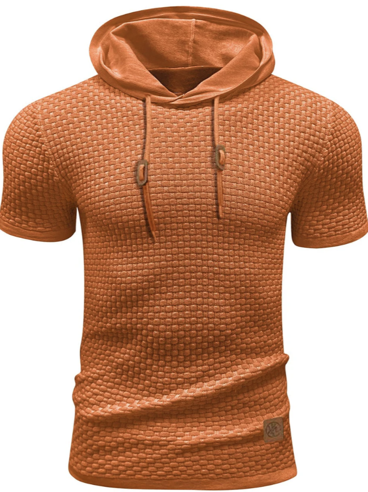 Men’s Short-Sleeve Textured Hoodie | Lightweight Knit | Casual Activewear