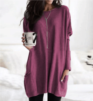 Longline Pocket Sweatshirt Tunic | Oversized Casual Loungewear Top