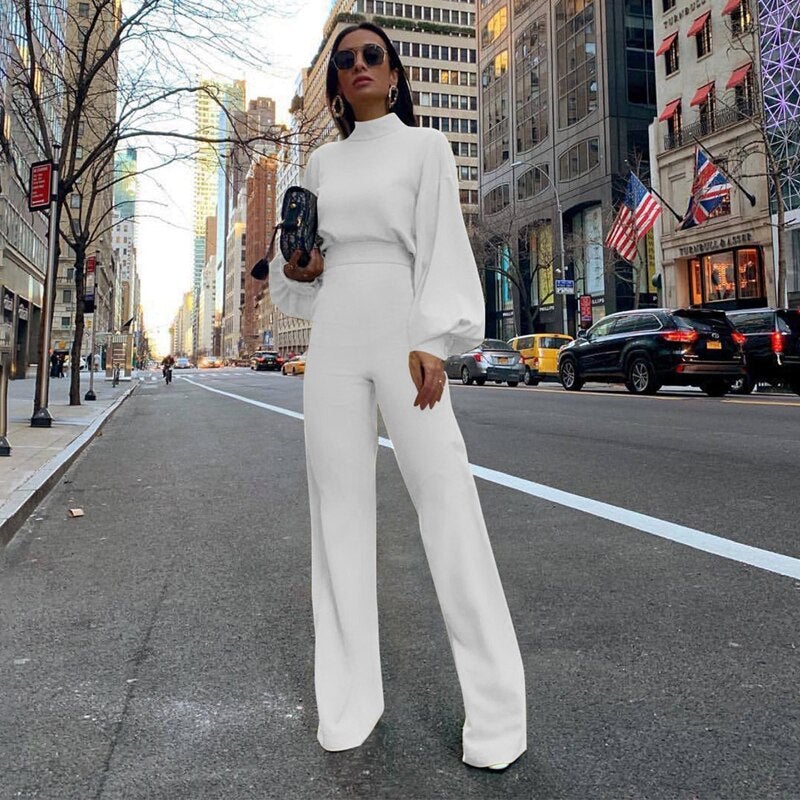 High Neck Knit Jumpsuit | Relaxed Waistline | Wide-Leg Silhouette