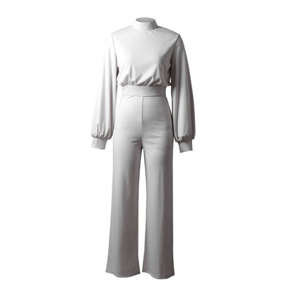 High Neck Knit Jumpsuit | Relaxed Waistline | Wide-Leg Silhouette