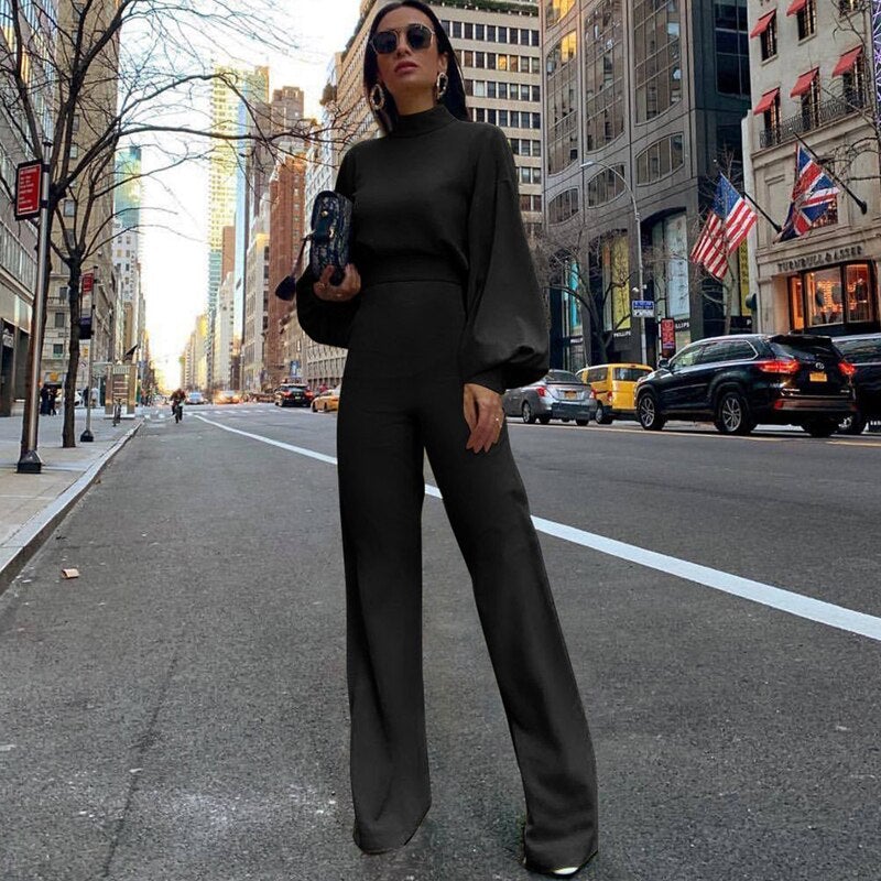 High Neck Knit Jumpsuit | Relaxed Waistline | Wide-Leg Silhouette