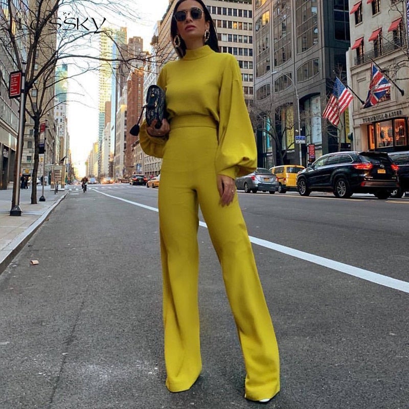 High Neck Knit Jumpsuit | Relaxed Waistline | Wide-Leg Silhouette
