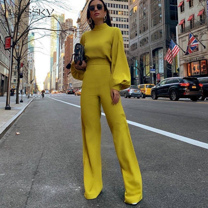 High Neck Knit Jumpsuit | Relaxed Waistline | Wide-Leg Silhouette