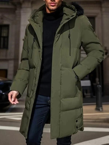 Men's Long Down Puffer Parka | Windproof Hooded | Winter Thermal Coat