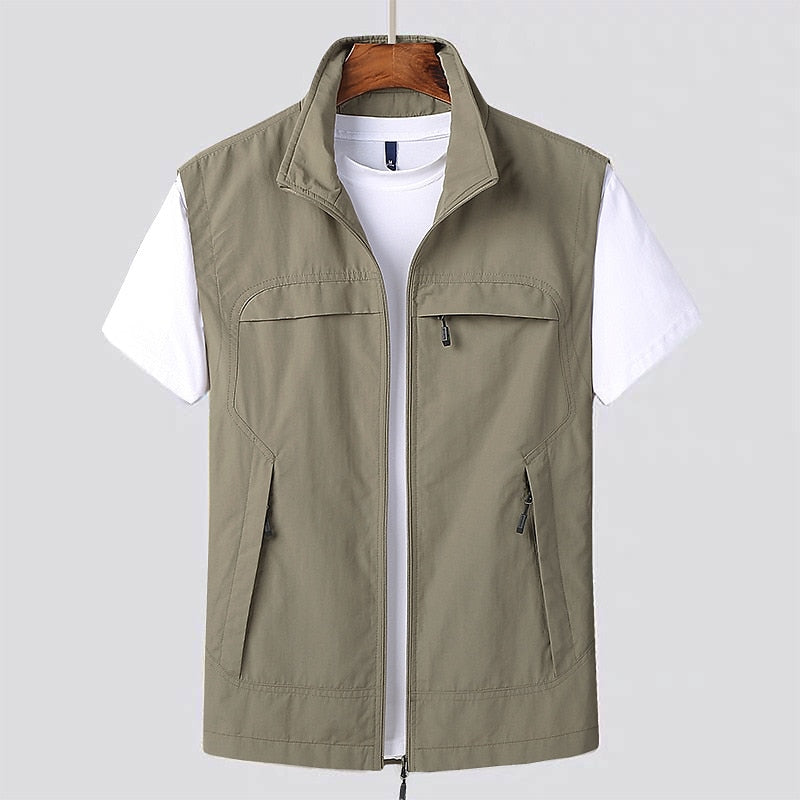 Men's Lightweight Utility Vest | Zip-Up Travel Layer | Multi-Pocket Design