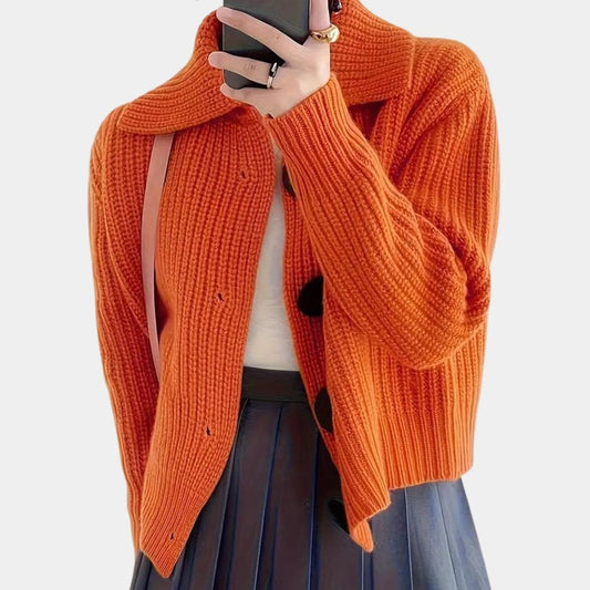Ribbed Button CardiganBold Button-Up Cardigan | Oversized Collar | Chunky Knit | Statement Layering Piece