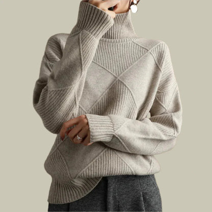 Oversized Mock Neck Sweater | Asymmetrical Ribbed Design | Soft Knit | Cosy Winter Style