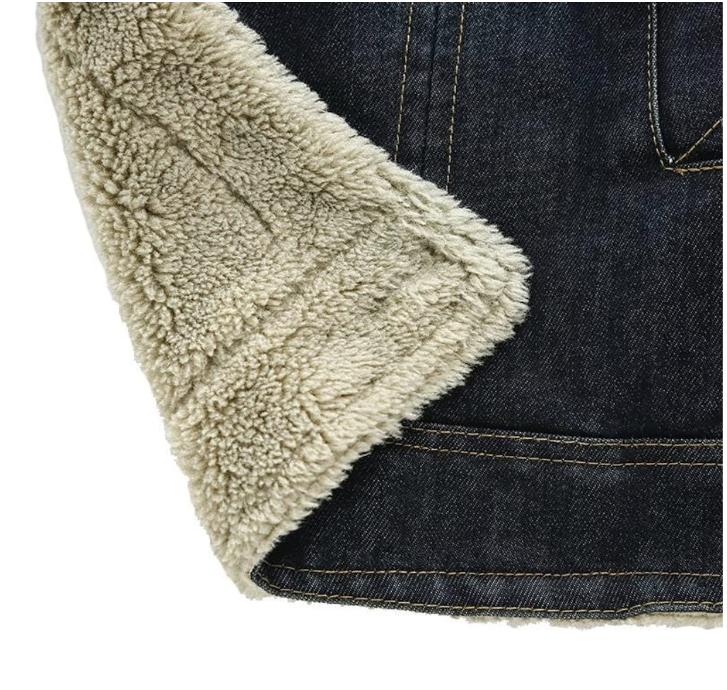 Men’s Sherpa-Lined Denim Jacket | Fleece Collar | Warm Casual Outerwear