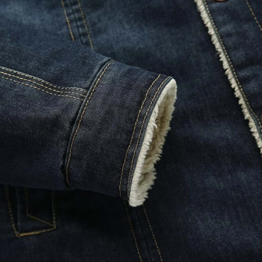 Men’s Sherpa-Lined Denim Jacket | Fleece Collar | Warm Casual Outerwear