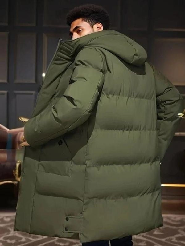 Men's Long Down Puffer Parka | Windproof Hooded | Winter Thermal Coat