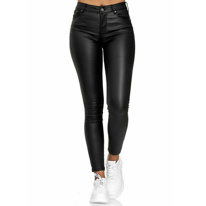 High-Waisted Skinny Jeans | Stretch Fit | Dark Blue Coated Denim Look
