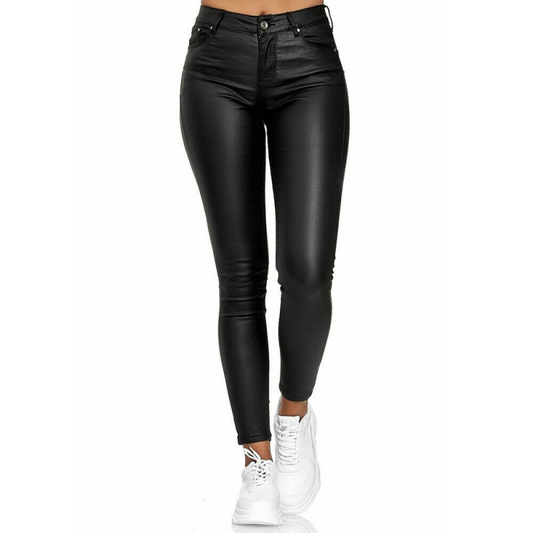 High-Waisted Skinny Jeans | Stretch Fit | Dark Blue Coated Denim Look