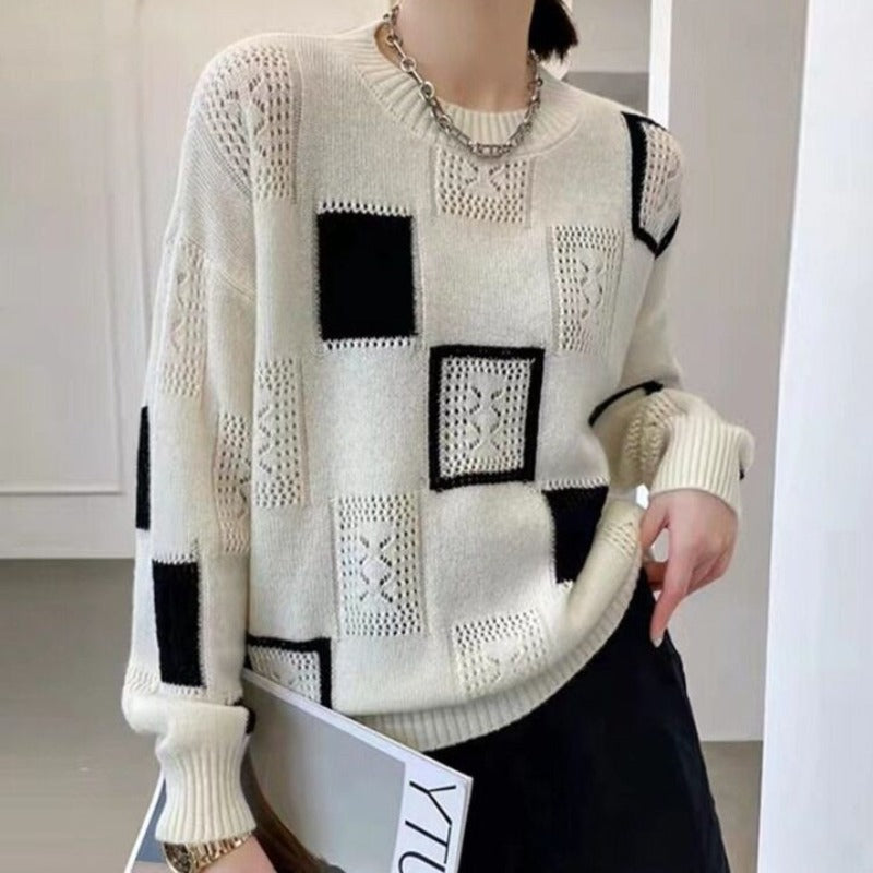 Geometric Knit Pullover Sweater | Soft Touch | Relaxed Fit