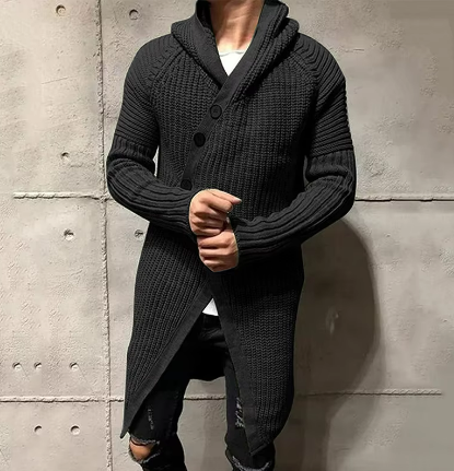 Men's Long Shawl Collar Cardigan | Textured Knit Open-Front Sweater | Fall Layering Essential