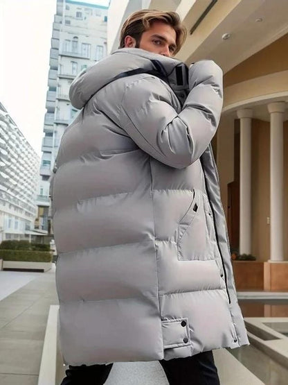 Men's Long Down Puffer Parka | Windproof Hooded | Winter Thermal Coat