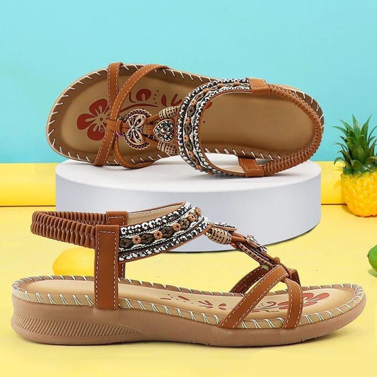 Beaded Wedge Sandals | Embellished Straps | Cushioned Sole