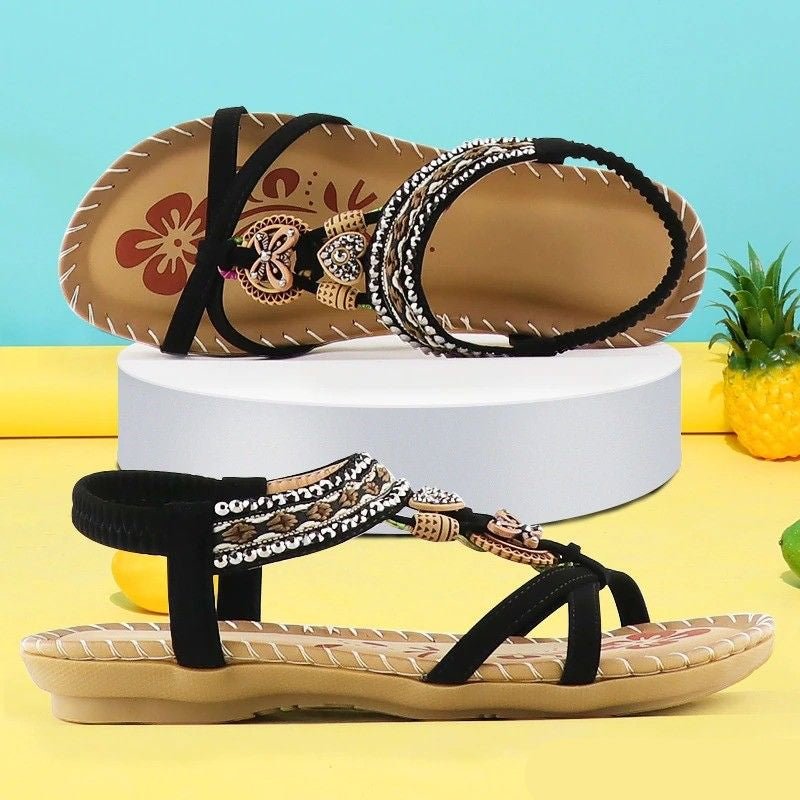 Beaded Wedge Sandals | Embellished Straps | Cushioned Sole
