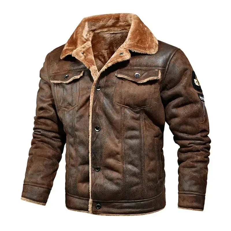 Sherpa-Lined Faux Suede Jacket | Military Patches | Cold-Weather Streetwear