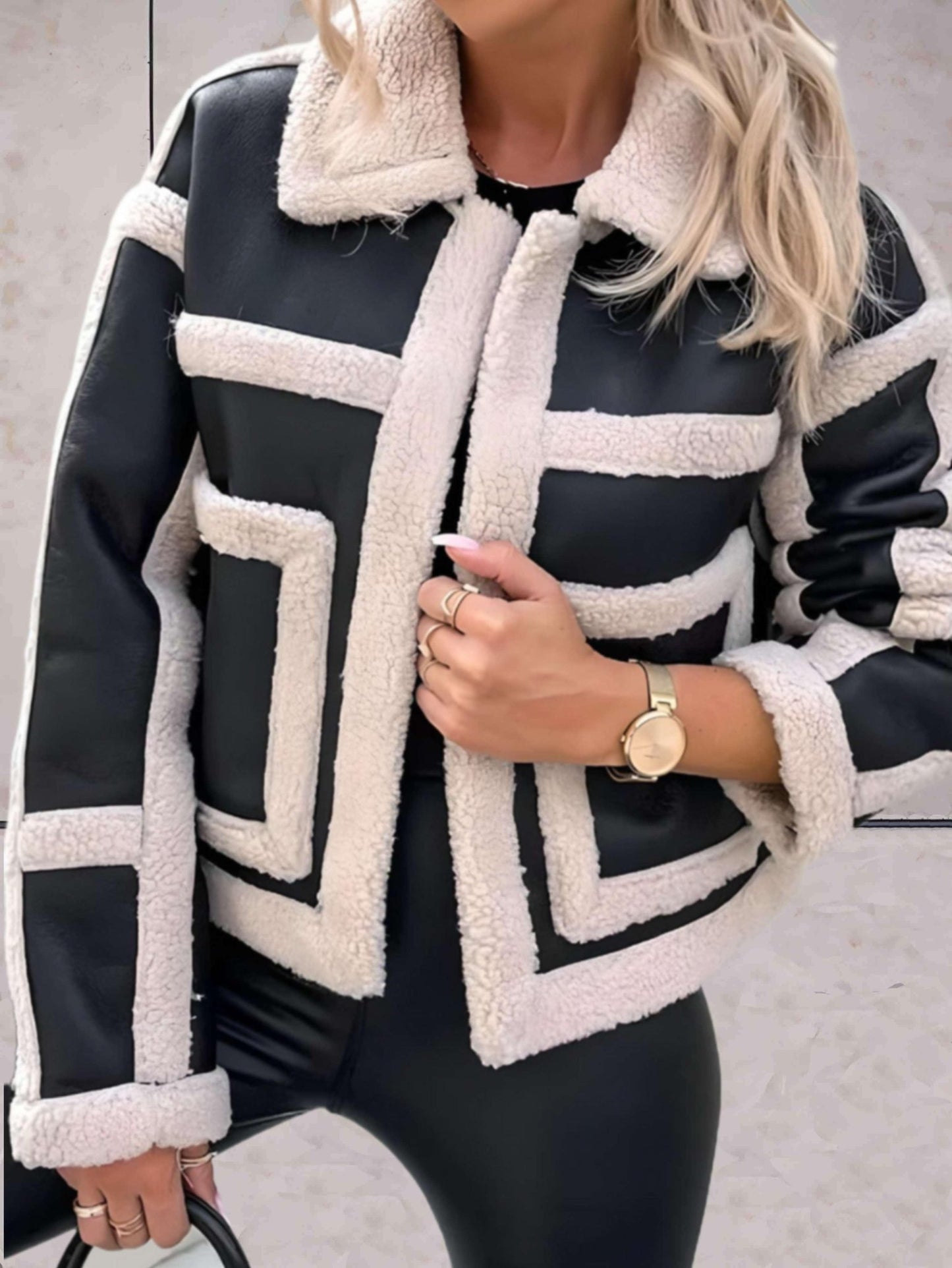 Faux Shearling Jacket | Luxe PU Blend | Spandex Comfort | Casual Chic