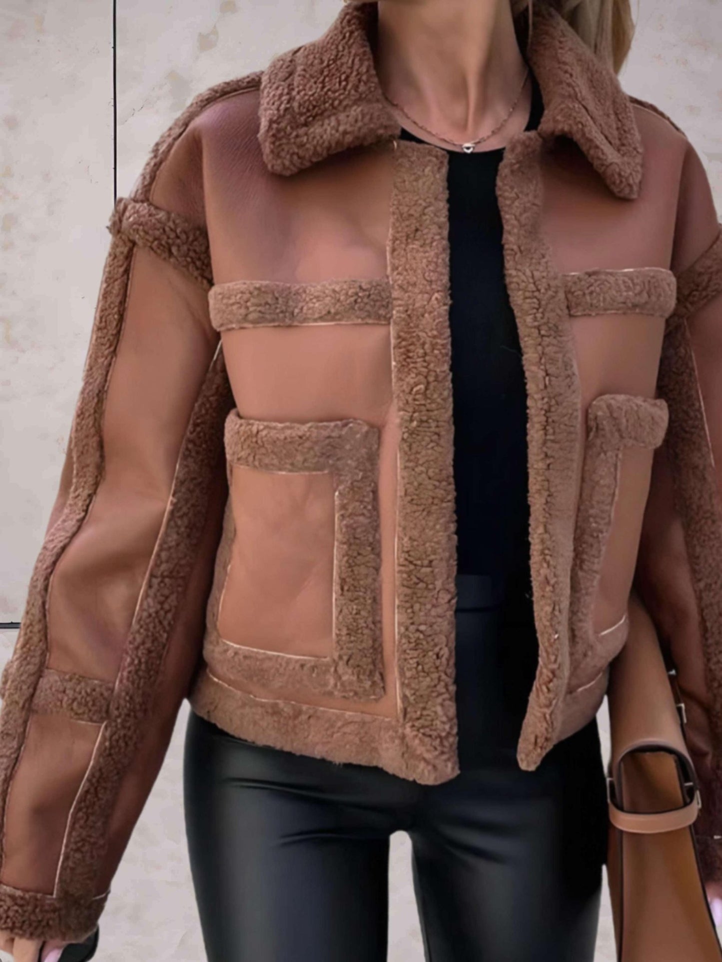 Faux Shearling Jacket | Luxe PU Blend | Spandex Comfort | Casual Chic