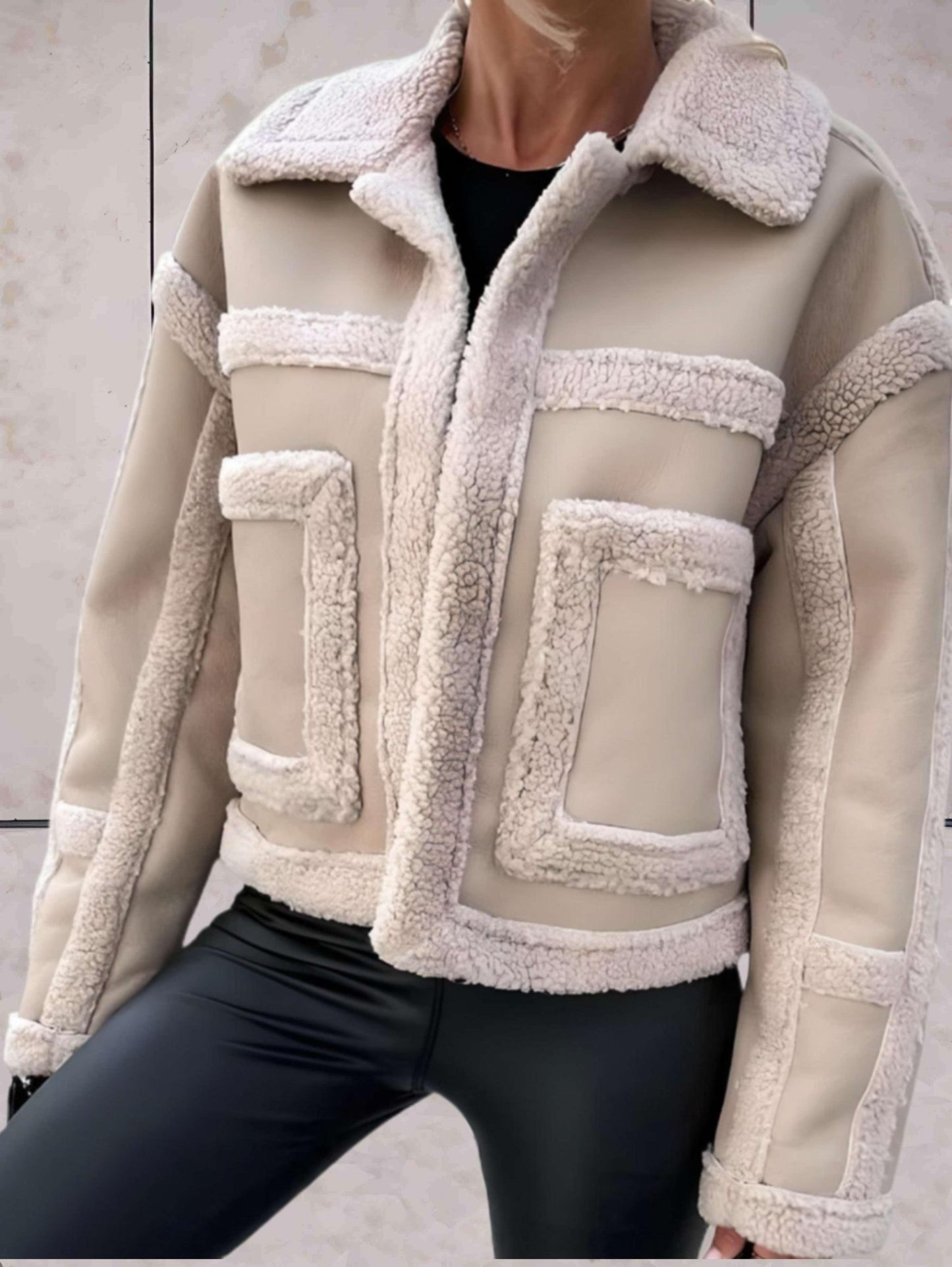 Faux Shearling Jacket | Luxe PU Blend | Spandex Comfort | Casual Chic