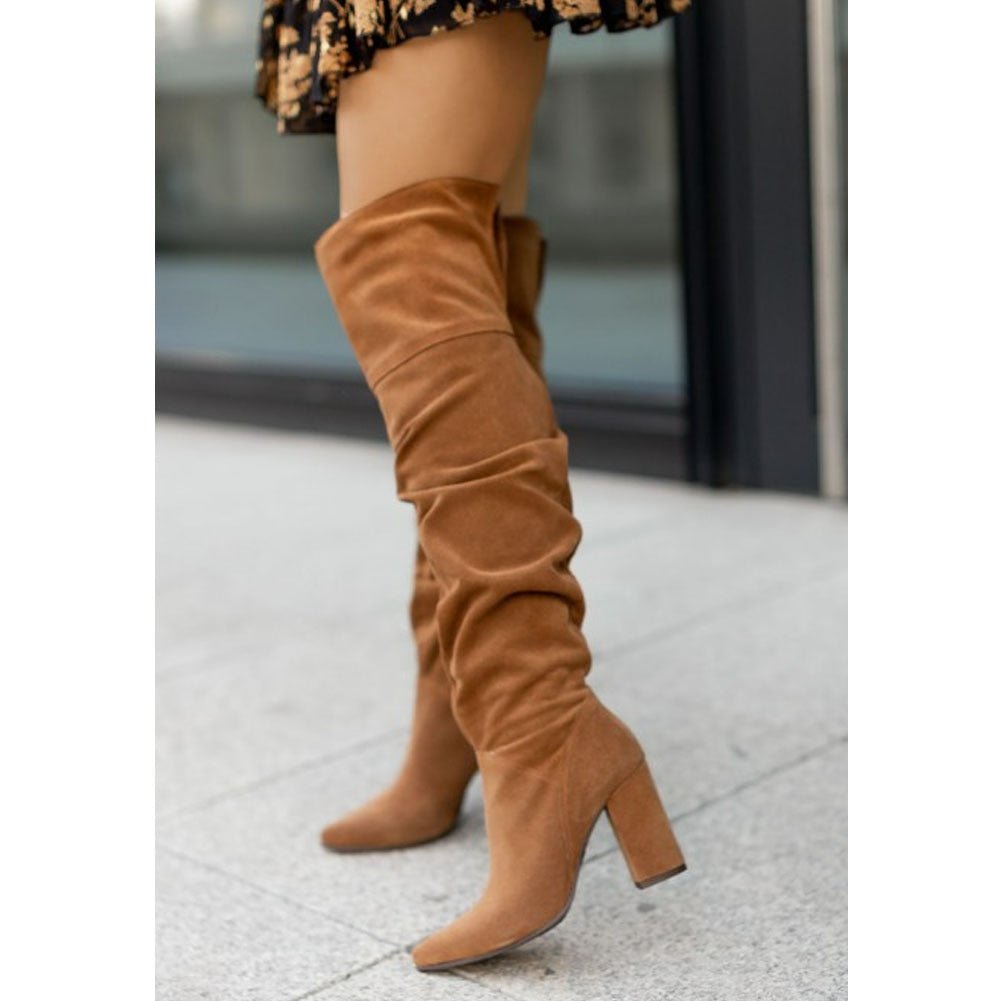 Over-the-Knee Heeled Boots | Faux Suede | Block Heel Slouch Fit