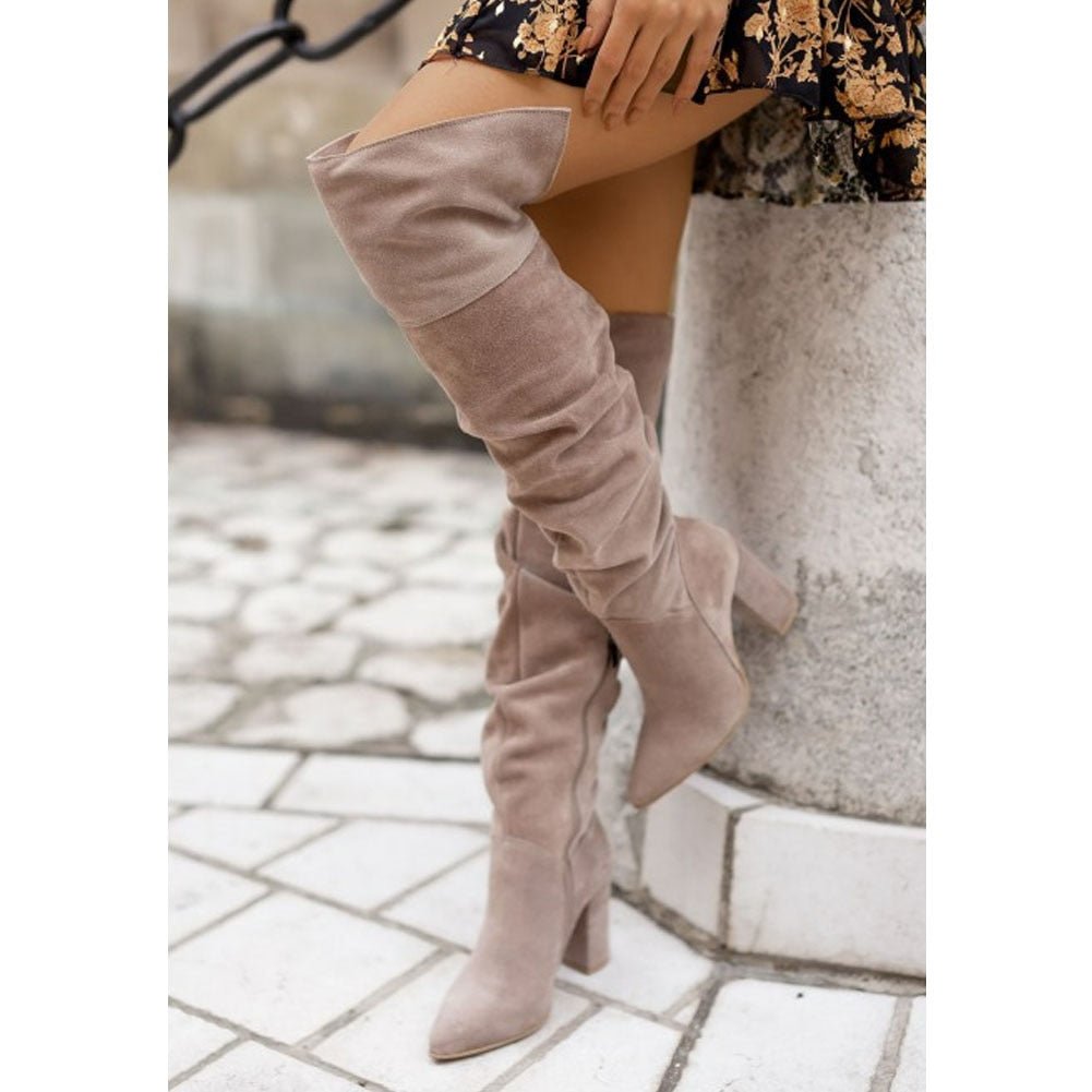 Over-the-Knee Heeled Boots | Faux Suede | Block Heel Slouch Fit