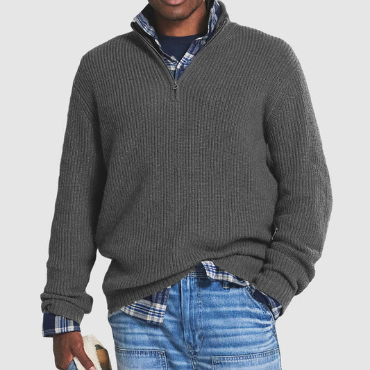 Men’s Cotton Zip-Neck Sweater | Ribbed Knit Pullover | Casual Layering Staple