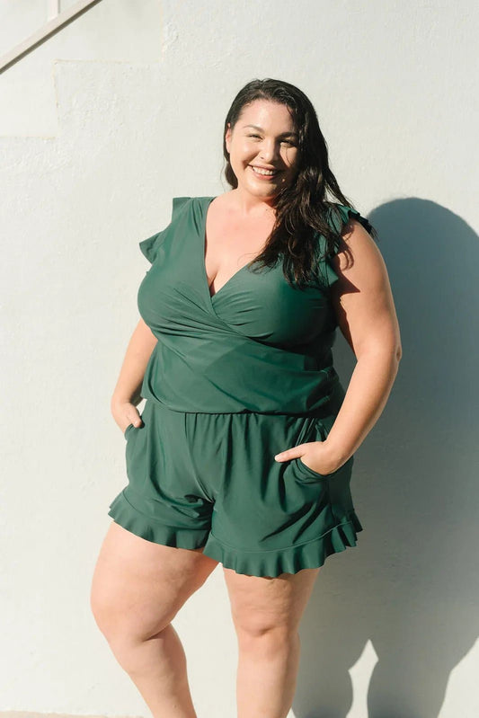 Ruffle-Trim Sleeveless Romper | Soft Stretch Fabric | Relaxed Fit | Summer Essential