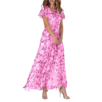 Floral A-Line Midi Dress | V-Neck with Flutter Sleeves | Lightweight Chiffon Layer