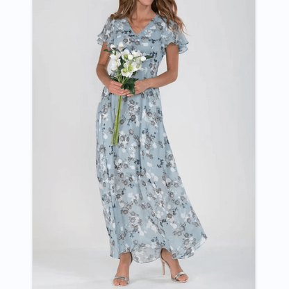 Floral A-Line Midi Dress | V-Neck with Flutter Sleeves | Lightweight Chiffon Layer