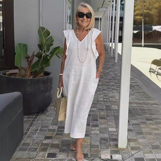 Sleeveless Linen Maxi Dress | Back Tie Detail | Lightweight Summer Fit