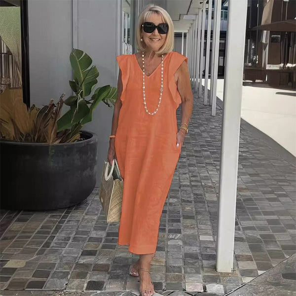 Sleeveless Linen Maxi Dress | Back Tie Detail | Lightweight Summer Fit