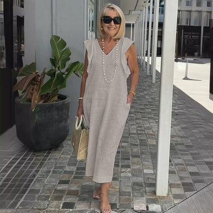 Sleeveless Linen Maxi Dress | Back Tie Detail | Lightweight Summer Fit