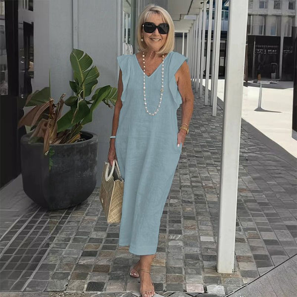 Sleeveless Linen Maxi Dress | Back Tie Detail | Lightweight Summer Fit