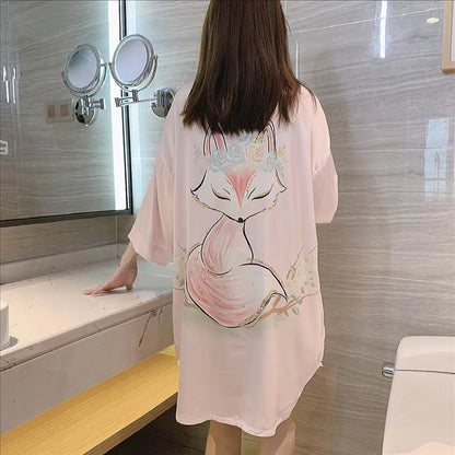 Printed Cat Lounge Shirt Dress | Button Front | Relaxed Fit Loungewear