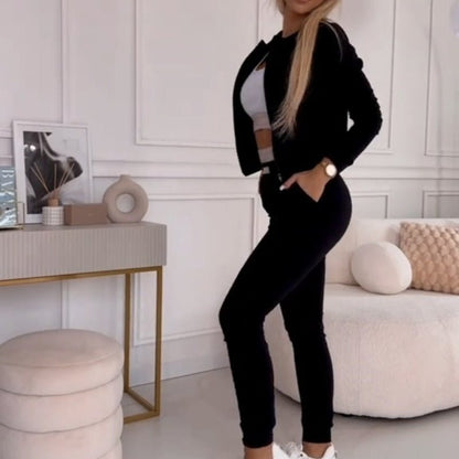 Cropped Tracksuit Set | Zip Jacket & High-Rise Joggers | Athleisure Fit