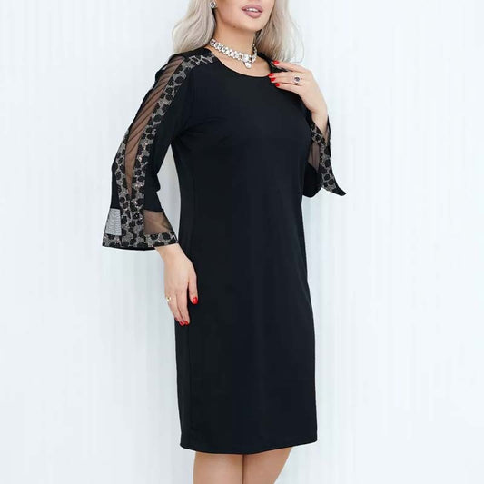 Sheath Dress with Sheer Floral Sleeves | Knee-Length | Elegant Party Fit