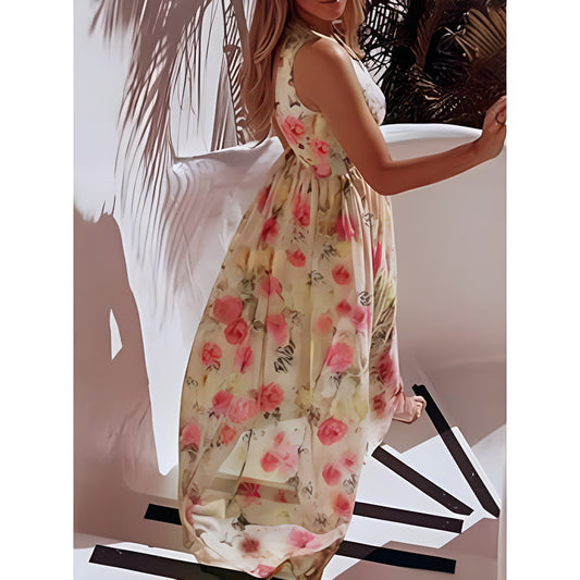 Floral Wrap Maxi Dress | Sleeveless with Slit | Lightweight Chiffon Layer