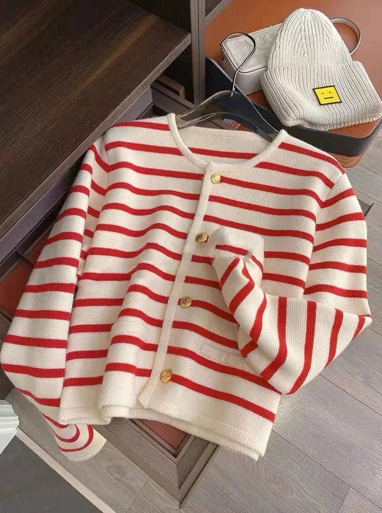 Striped Knit Cardigan | Button-Up Design | Soft Cotton Blend | Casual Wardrobe Staple