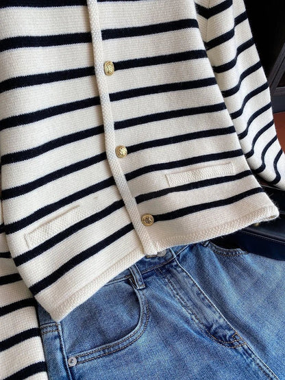 Striped Knit Cardigan | Button-Up Design | Soft Cotton Blend | Casual Wardrobe Staple