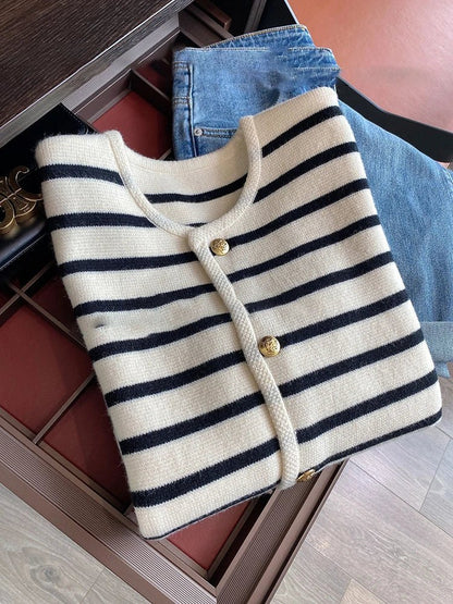 Striped Knit Cardigan | Button-Up Design | Soft Cotton Blend | Casual Wardrobe Staple