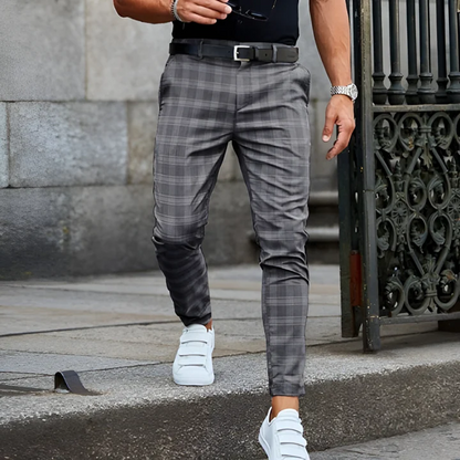 Slim Fit Check Trousers | Tapered Ankle | Modern Dress Pant for Men