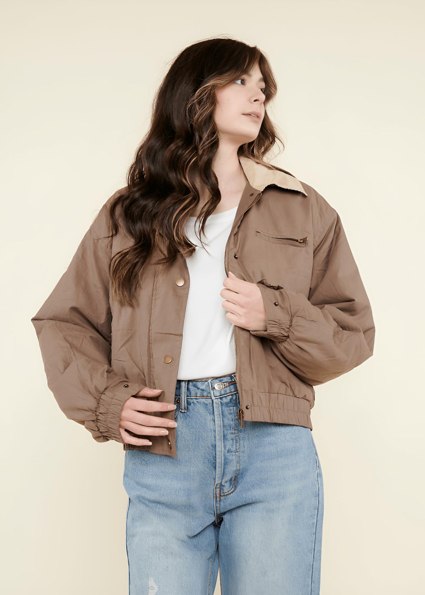Cropped Bomber Jacket | Casual Comfort | Corduroy Collar | Everyday Essential